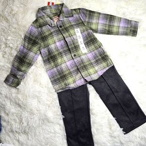 Boys two piece outfit. 2t nwt. Button down plaid shirt and dressy pants.